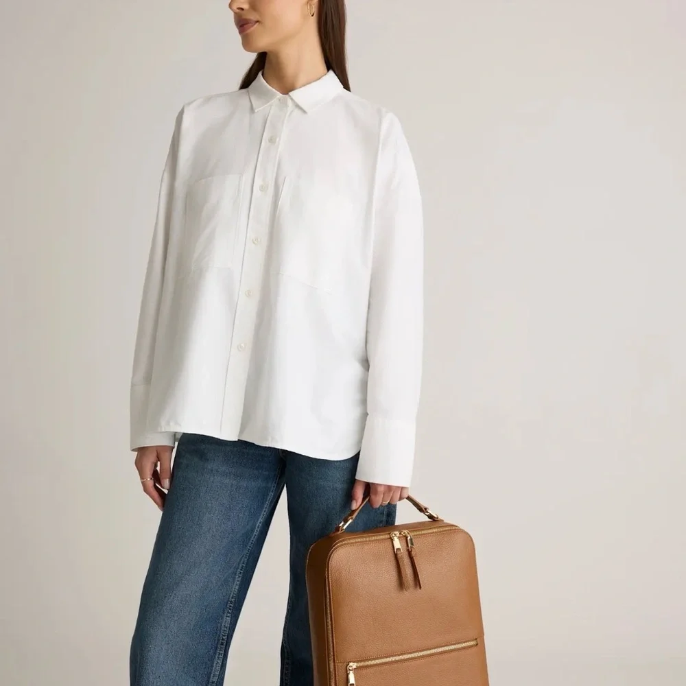 Quince NWOT Marlow Italian Leather Laptop Backpack in Cognac